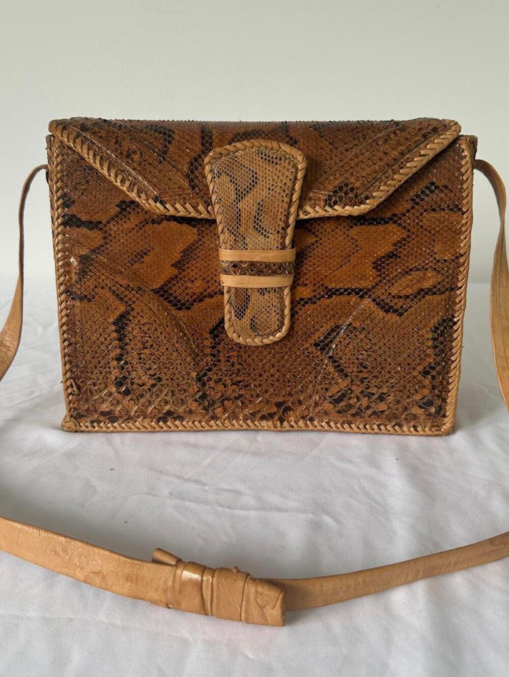 Vintage Handmade Genuine Python Snakeskin Leather Handbag - EUC